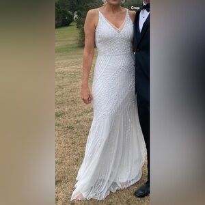 Adrianna Papell White Sleeveless V-Neck Wedding Gown